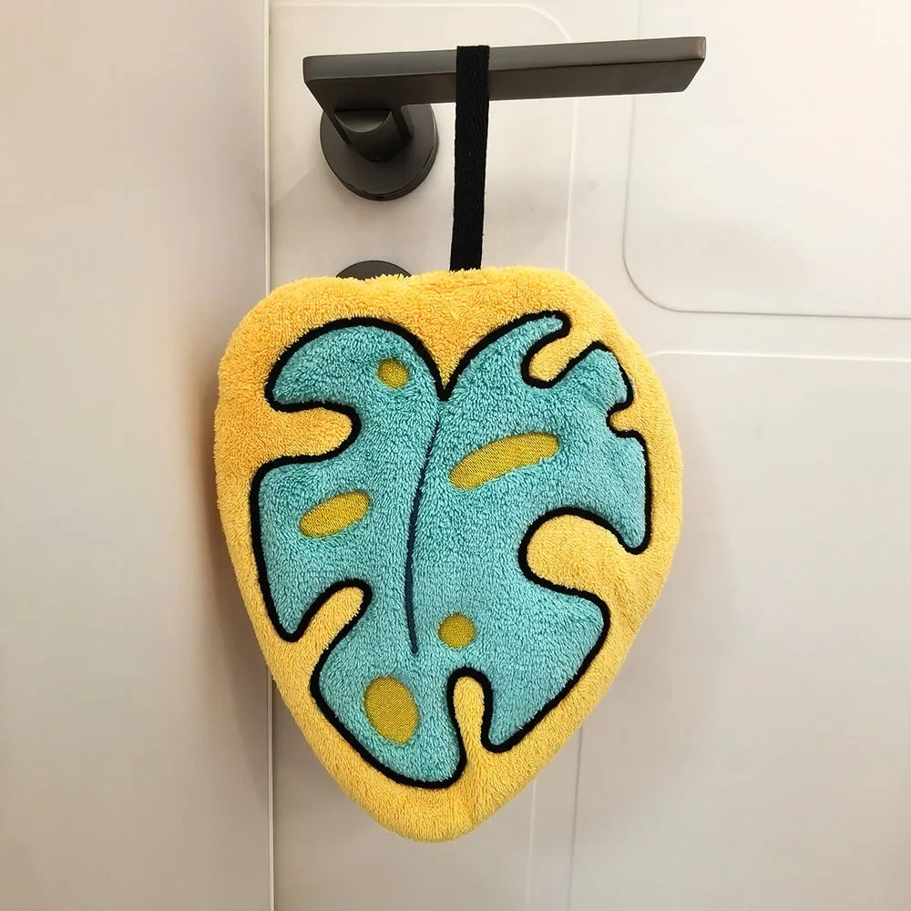 Essuie-mains Feuille – Serviette suspendue douce et absorbante pour la salle de bain et la cuisine, Gant de toilette décoratif, Serviette mouchoir à séchage rapide, Accessoire de nettoyage pour la maison