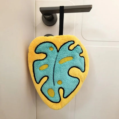 Essuie-mains Feuille – Serviette suspendue douce et absorbante pour la salle de bain et la cuisine, Gant de toilette décoratif, Serviette mouchoir à séchage rapide, Accessoire de nettoyage pour la maison
