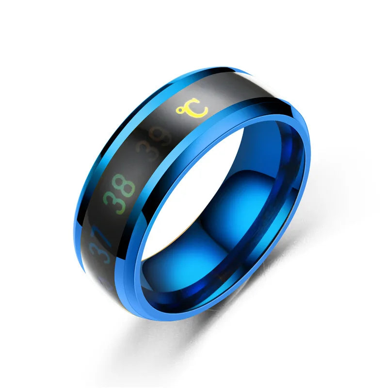 Smart Stainless Steel Couples Ring Mood Color Changing Waterproof Body Temperature Measuring Ring