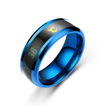 Smart Stainless Steel Couples Ring Mood Color Changing Waterproof Body Temperature Measuring Ring