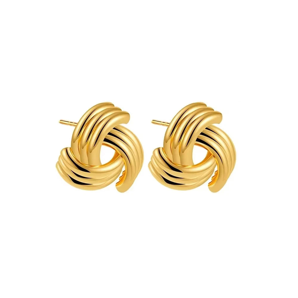 Pendientes de Moda Llamativos de Acero Inoxidable Chapado en Oro Círculo Geométrico Retorcido Vintage para Mujer