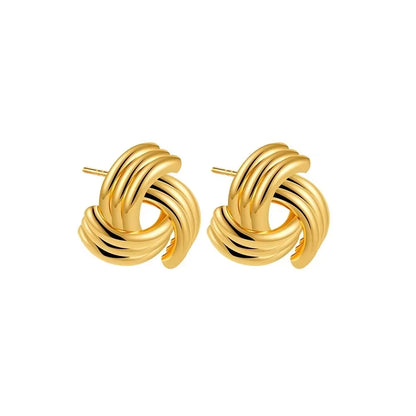 Pendientes de Moda Llamativos de Acero Inoxidable Chapado en Oro Círculo Geométrico Retorcido Vintage para Mujer