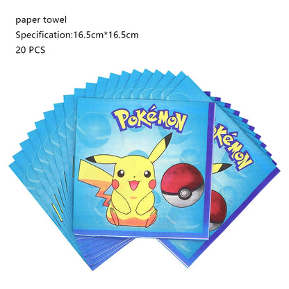 Pokémon Birthday Party Decorations – Lightning Pikachu Balloon Set with Disposable Tableware, Banner, Backdrop & Plates for Kids Events