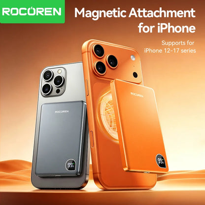 Rocoren 10000mAh Magnetic Power Bank – Fast Charging Portable Wireless Charger Battery Pack for iPhone 17 & 16 Pro Max