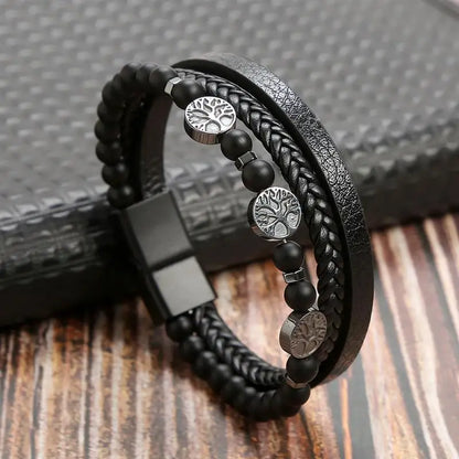 Pulsera de cuero clásica para hombre – Pulsera multicapa tejida a mano para hombre | Accesorio de joyería de moda casual, regalo