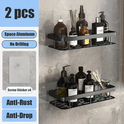 Étagère de Douche Murale sans Perçage – Support d'Angle en Aluminium pour Shampooing, Savon et Rangement de Toilette