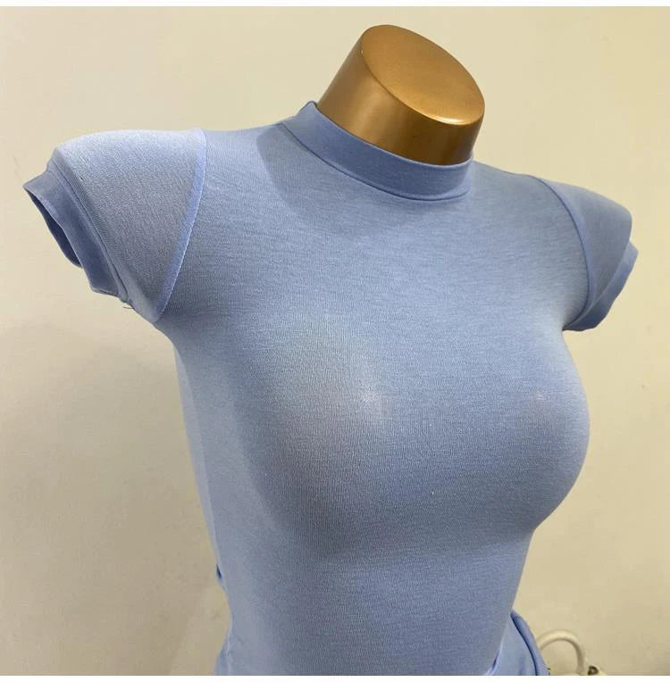 Half High Collar Korean T-Shirt – Transparent Short Sleeve Slim Fit Elastic Inner Top, Solid Color Bottoming Shirt for Women, Stylish Layering & Fashion Casual Wear