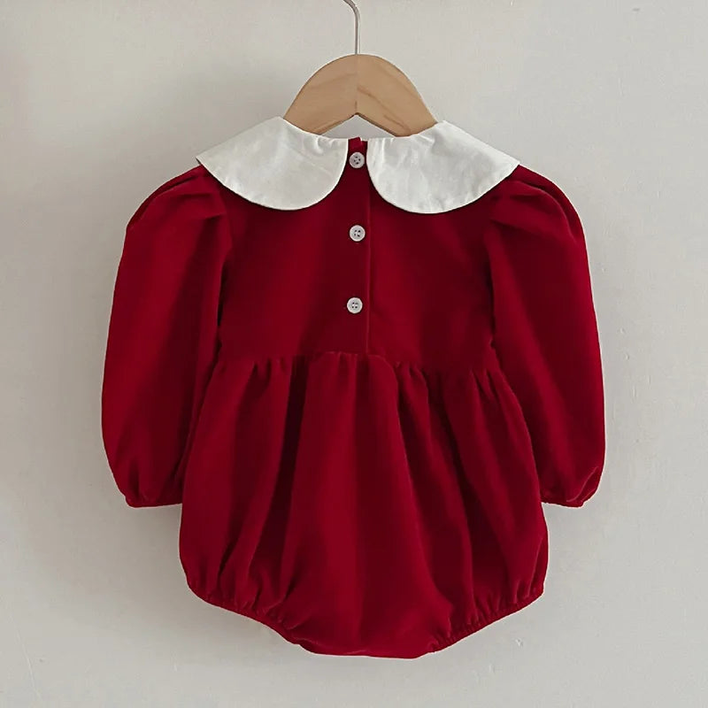 Newborn Baby Girls' Long-Sleeve Romper – Sweet Solid-Color Princess Bodysuit for Infants, Autumn Baby Clothing & Everyday Wear