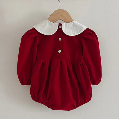Newborn Baby Girls' Long-Sleeve Romper – Sweet Solid-Color Princess Bodysuit for Infants, Autumn Baby Clothing & Everyday Wear