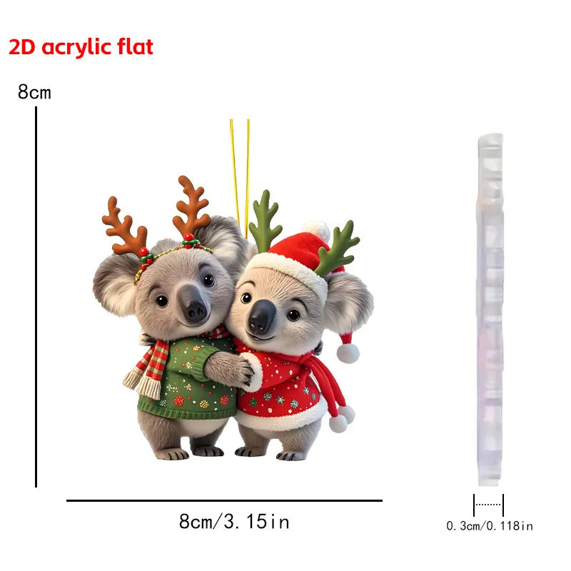 Christmas Animal Series 2D Acrylic Hanging Ornaments – Flat Xmas Tree Decorations for Party, Home, Backpack & Keychain Accessories