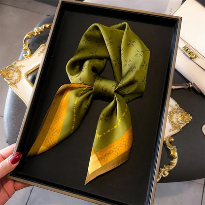 70x70CM Foulard en soie imprimé pour femme – Châle Pashmina carré tendance, tour de cou de luxe, bandeau et bandana décoratif