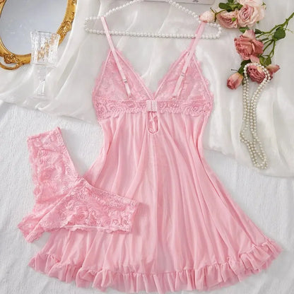 Chemise de nuit à col en V en dentelle pour femme – Robe de nuit en satin doux, vêtement de nuit et de détente confortable pleine longueur