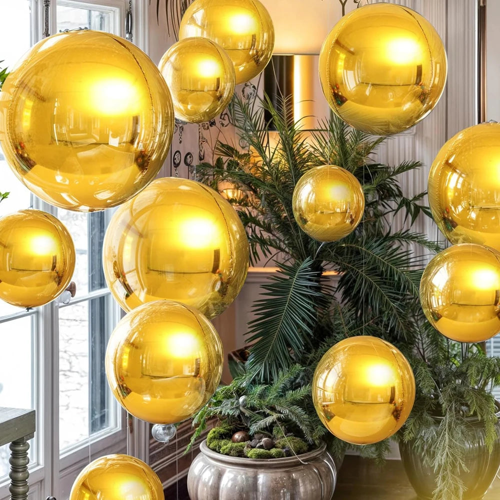 Globos metálicos redondos de aluminio 4D – Decoraciones para fiestas de cumpleaños, bodas y revelaciones de género en oro rosa y plata