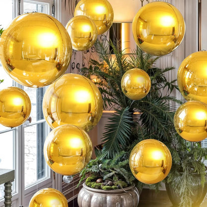 Globos metálicos redondos de aluminio 4D – Decoraciones para fiestas de cumpleaños, bodas y revelaciones de género en oro rosa y plata