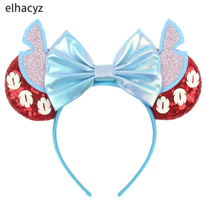 Diadema de orejas de Mickey Mouse de Lilo & Stitch – Lazo de lentejuelas de 5" Accesorio para el cabello de dibujos animados para mujeres y niñas | Diadema para fiestas y festivales