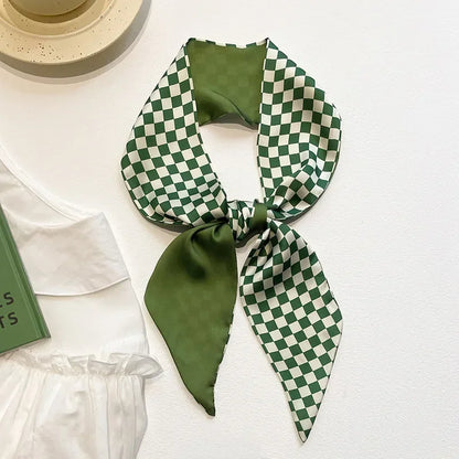 Khaki Nude Silk Scarf Hair Band – Vintage Satin Ribbon Bow Hair Accessory for Women | Elegant Fashion Hair Tie