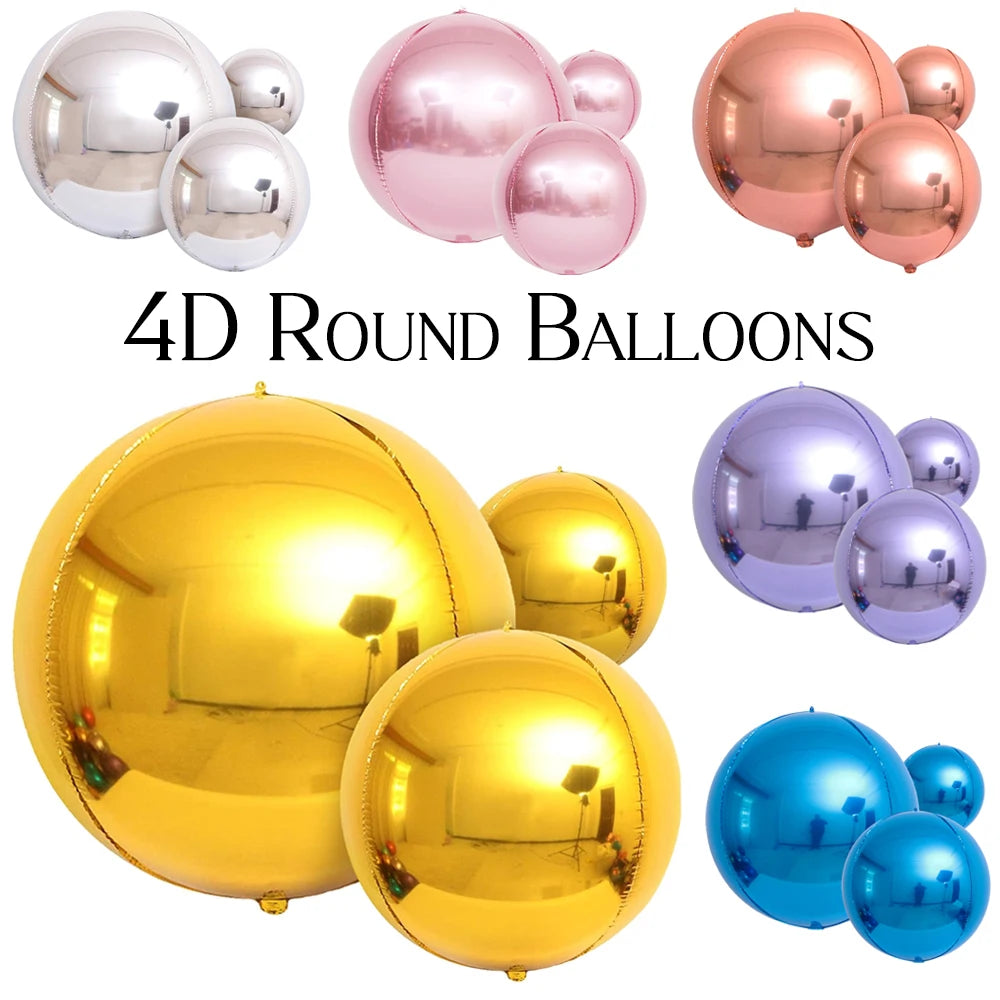 Globos metálicos redondos de aluminio 4D – Decoraciones para fiestas de cumpleaños, bodas y revelaciones de género en oro rosa y plata