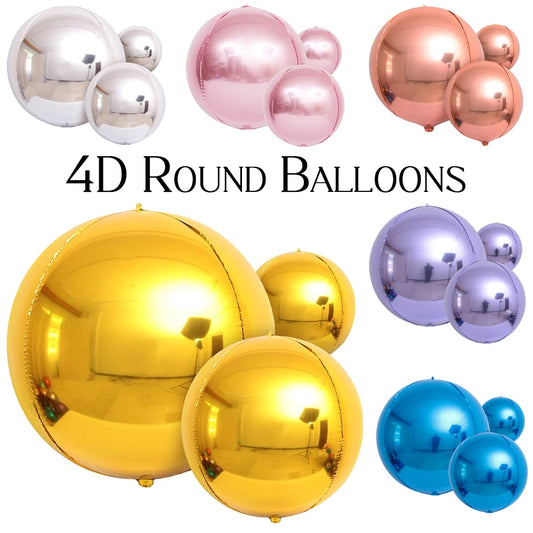 Globos metálicos redondos de aluminio 4D – Decoraciones para fiestas de cumpleaños, bodas y revelaciones de género en oro rosa y plata