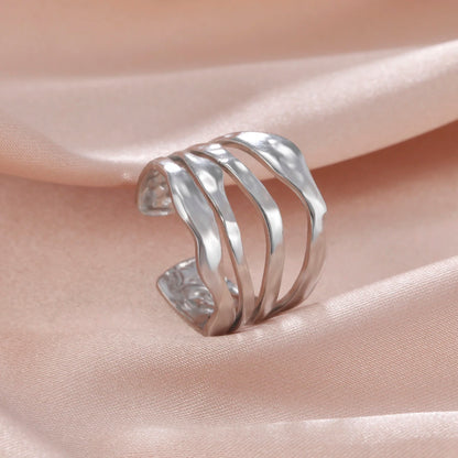 Bague Skyrim en acier inoxydable cœur géométrique pour femme, réglable, ouverte, pour fête, esthétique