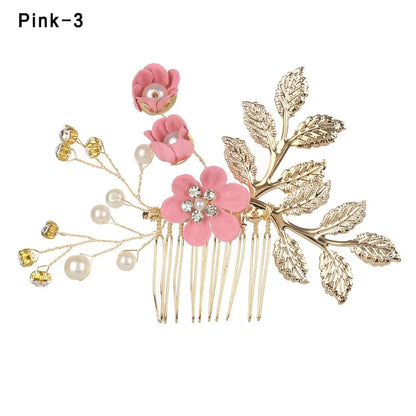 Luxury Floral Bridal Hair Comb with Gold Leaves – Crystal Wedding Hair Accessory for Brides & Prom