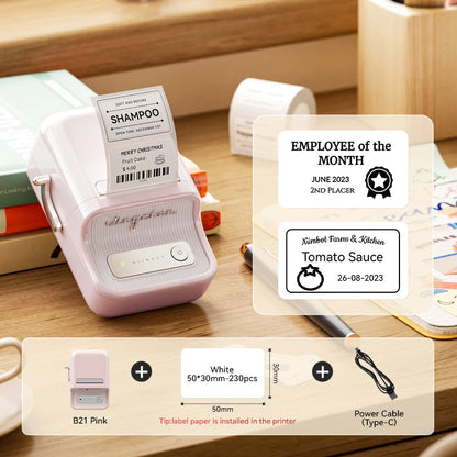 NiiMbot B21 Mini Thermal Label Printer – Wireless Bluetooth Barcode Label Maker with Portable Adhesive Printing for Office & Business