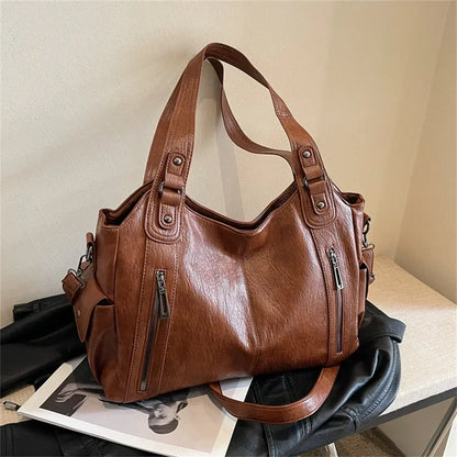 Women’s PU Leather Shoulder Bag – 2026 Fashion Handbag with Soft Interior Compartment, Contrast Color Design, Zipper Closure, Stylish Everyday Purse for Work, Travel & Casual Use