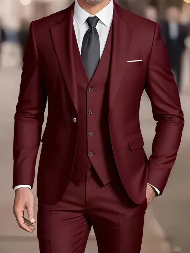 Traje de hombre beige de 3 piezas – Americana de esmoquin formal, chaleco y pantalones, traje de boda para novio, padrino de boda o graduación