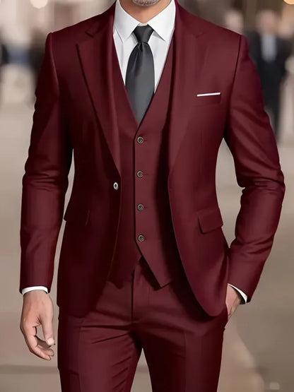 Traje de hombre beige de 3 piezas – Americana de esmoquin formal, chaleco y pantalones, traje de boda para novio, padrino de boda o graduación
