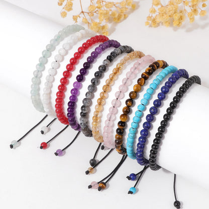 Bracelet perles de tourmaline noire naturelle – Bracelet ajustable tressé en corde avec carte cadeau pour hommes et femmes