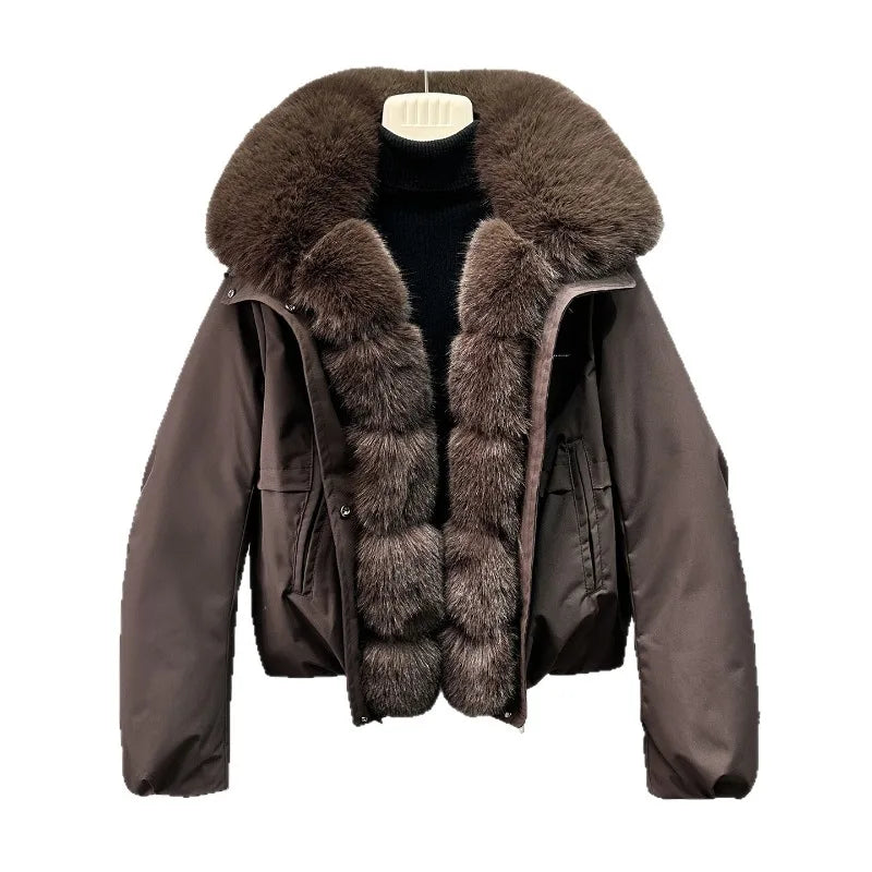 Women's 2026 Winter Parka Jacket Detachable Oversized Fur Collar Thick Cotton-Padded Coat Loose Fit Warm Short Puffer Outerwear for Students