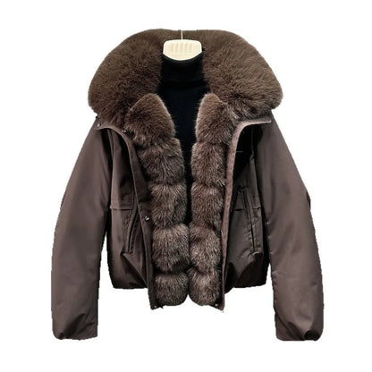 Women's 2026 Winter Parka Jacket Detachable Oversized Fur Collar Thick Cotton-Padded Coat Loose Fit Warm Short Puffer Outerwear for Students