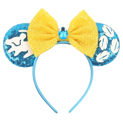 Diadema de orejas de Mickey Mouse de Lilo & Stitch – Lazo de lentejuelas de 5" Accesorio para el cabello de dibujos animados para mujeres y niñas | Diadema para fiestas y festivales