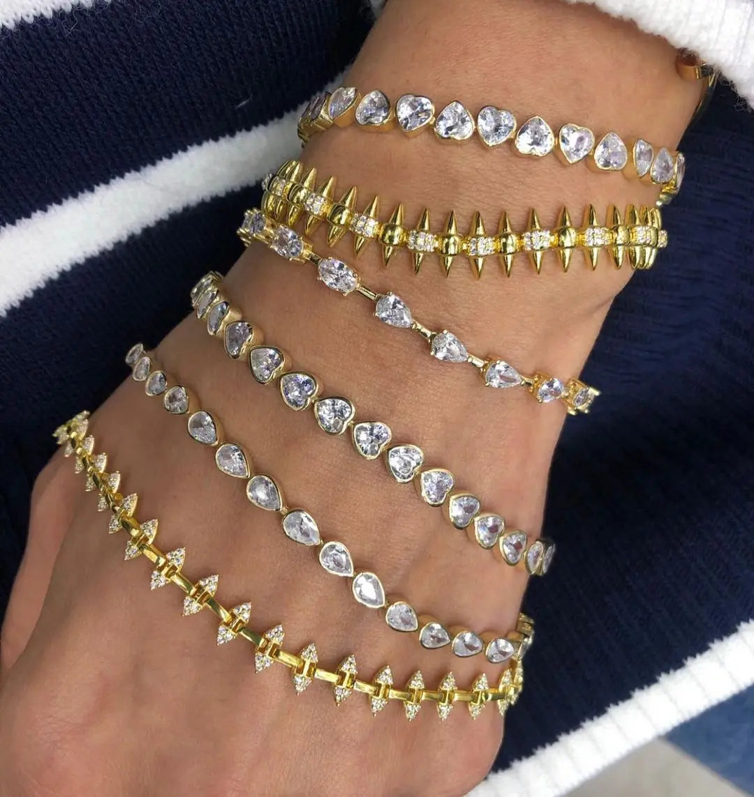 Pulsera de tenis 5A CZ – Pulsera geométrica de cristal de circonita cúbica con bisel para mujer | Joyería de moda clásica de lujo