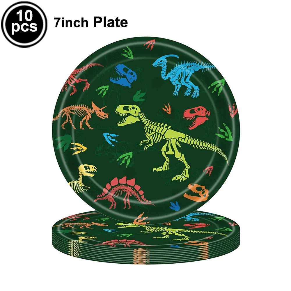 Jurassic Dinosaur Birthday Party Supplies – Dinosaur Fossil-Themed Disposable Plates, Cups & Napkins for Kids' Party Decorations