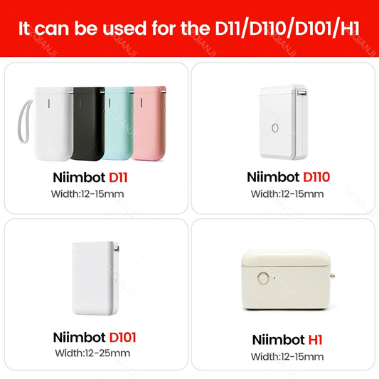 Cinta para etiquetadora Niimbot D110 – Papel adhesivo impermeable, rollo de etiquetas compatible con la impresora portátil Niimbot D11/D101, etiquetas térmicas blancas de 12-15 mm