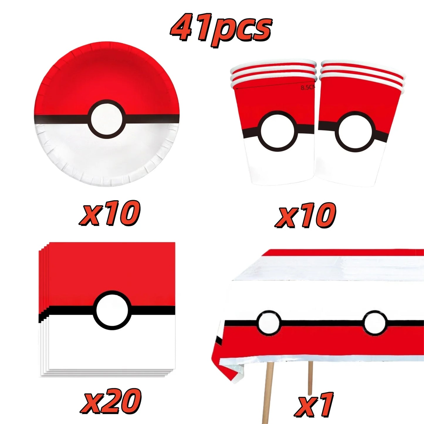 Pokémon Pokéball Birthday Decorations Tableware Set – Paper Plates, Cups & Napkins Party Supplies for Kids, Girls & Boys Birthday Celebration