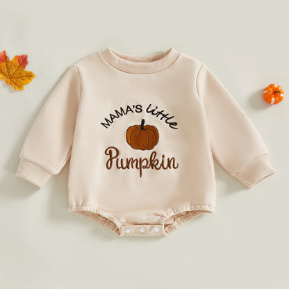 Baby Halloween Pumpkin Romper – Embroidered Letter Long-Sleeve Crewneck Jumpsuit for Boys & Girls, Cute Fall Outfit