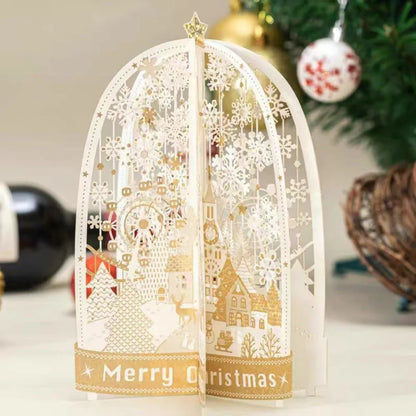 3D Christmas Greeting Card – Hot Stamped Laser Engraved Pop-Up Paper Card for Xmas, New Year, Thank You & Friends