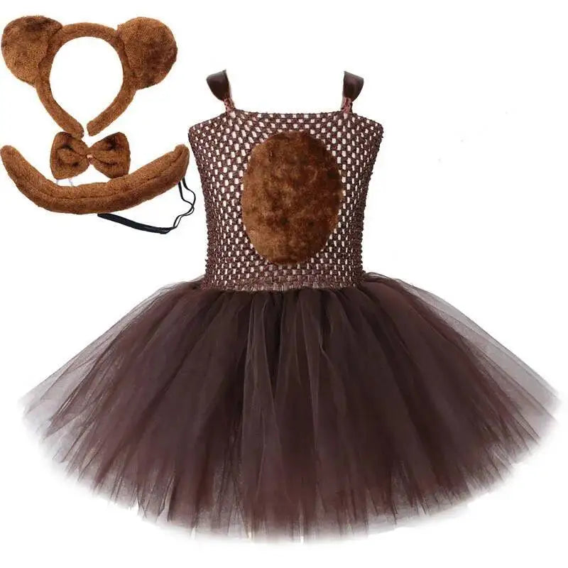 Baby Girls' Brown Bear Tutu Dress with Ears, Bow and Tail, Cute Animal Costume for Halloween, Christmas, Birthday Parties and Everyday Dress-Up Outfit for Kids