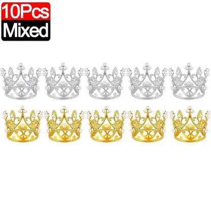 Mini Couronne de Gâteau – Décoration de Tiara de Perles Dorées et Argentées pour Mariages, Anniversaires et Fêtes Prénatales