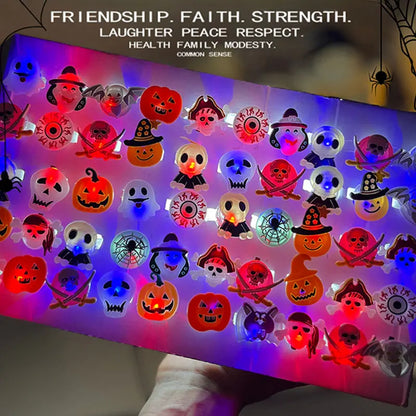 50PCS LED Halloween Rings – Cartoon Luminous Finger Lights, Glow-in-the-Dark Light-Up Rings for Halloween Party Favors & Events