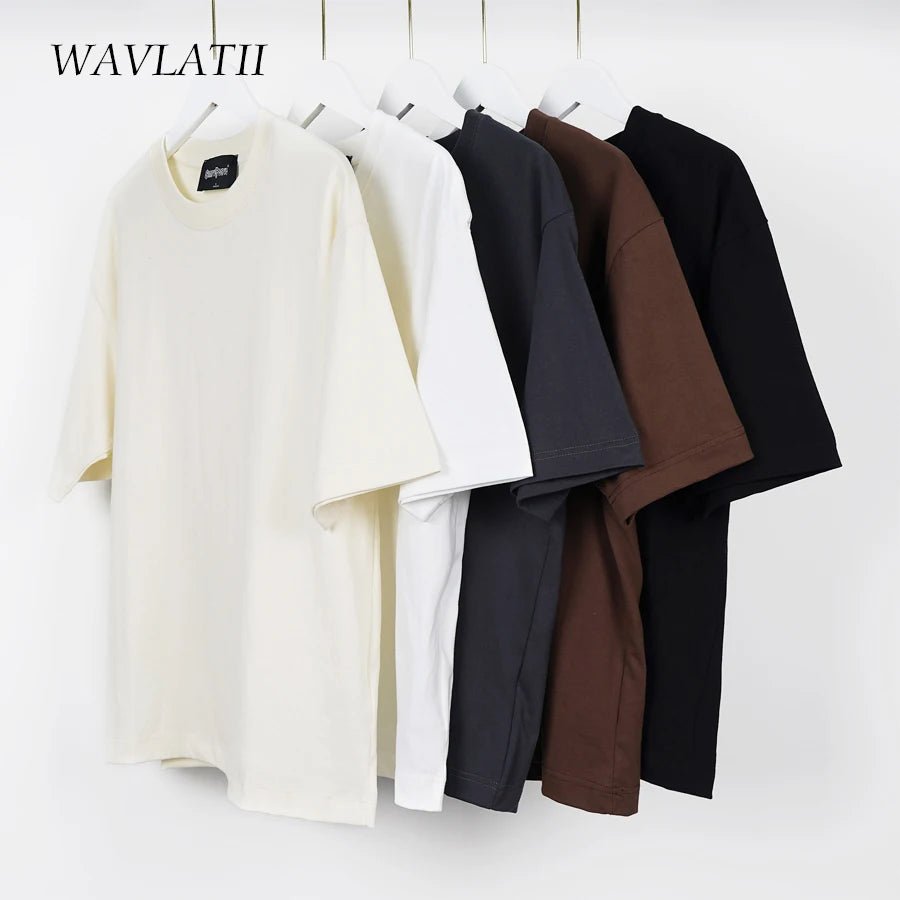 WAVLATII T-shirt unisexe oversize marron, décontracté d'été, streetwear coréen, haut basique uni pour femmes et hommes.