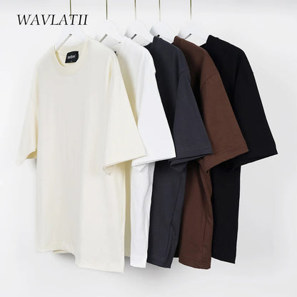 WAVLATII T-shirt unisexe oversize marron, décontracté d'été, streetwear coréen, haut basique uni pour femmes et hommes.