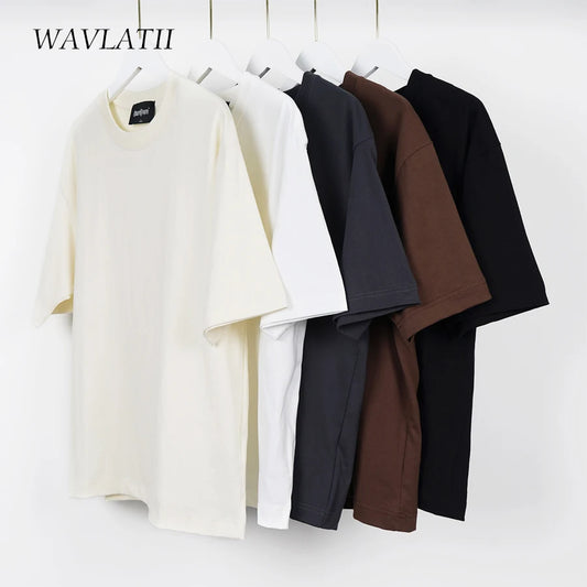 WAVLATII Camiseta Oversize Unisex Marrón Verano Casual Estilo Coreano Streetwear Básico Liso Top Mujer Hombre