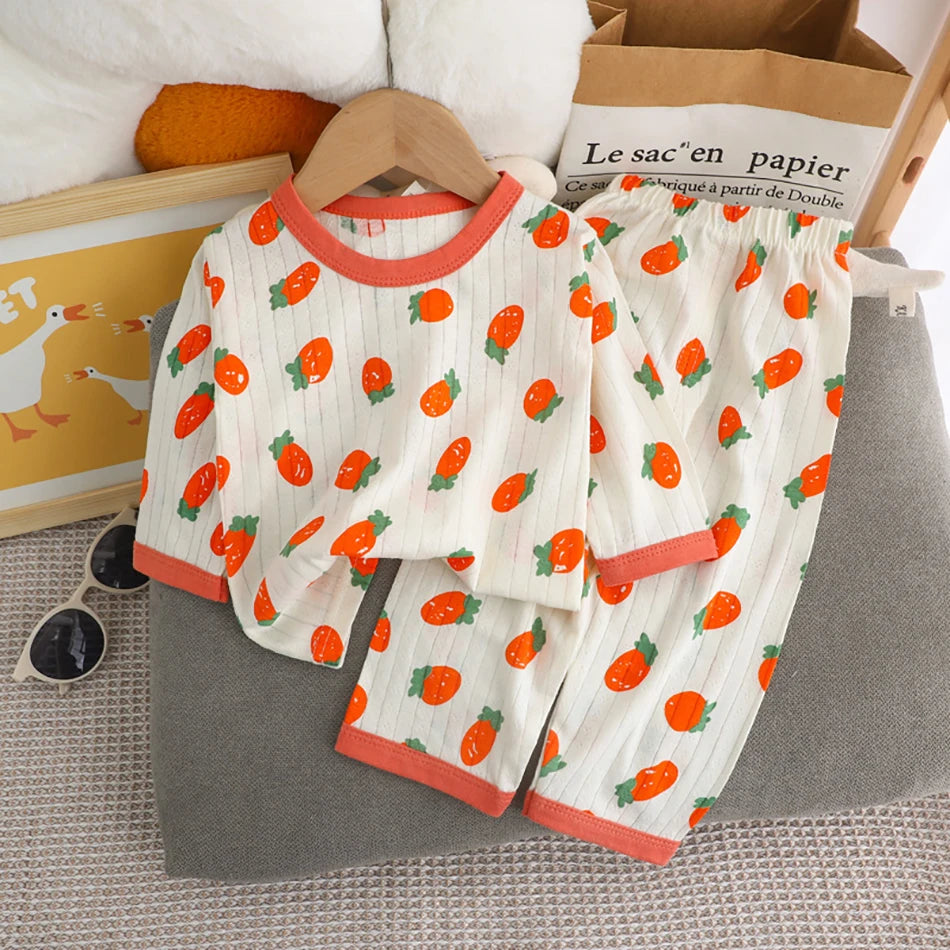 Conjunto de Pijama de Algodón para Niños – Pijama de Manga Larga y Pantalones para Verano en Casa y Habitaciones con Aire Acondicionado
