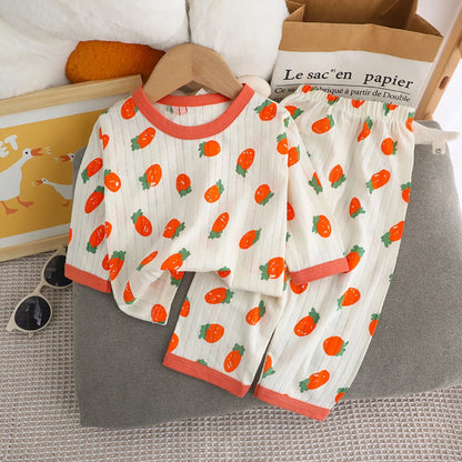 Conjunto de Pijama de Algodón para Niños – Pijama de Manga Larga y Pantalones para Verano en Casa y Habitaciones con Aire Acondicionado
