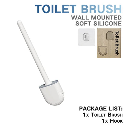 Juego de escobillas de inodoro de silicona – Limpiador de inodoro montado en la pared, kit moderno de cepillo de limpieza para WC, cepillo de silicona flexible con soporte de almacenamiento para baño y accesorios