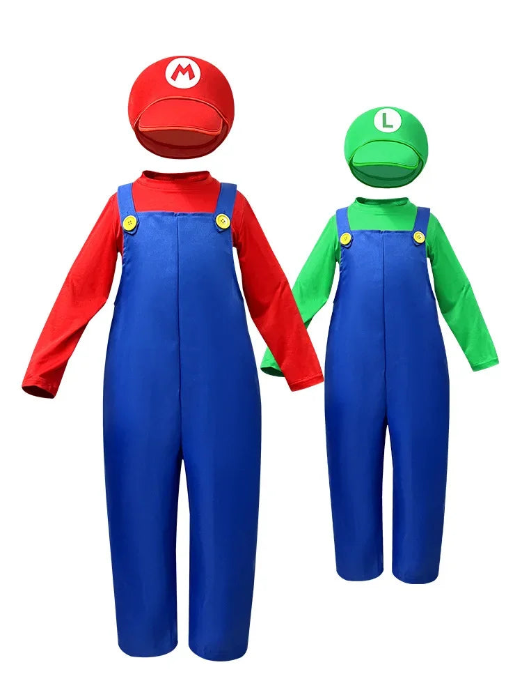 Plumber Cosplay Costume Bodysuit – Children’s Overalls Outfit for Boys & Girls Stage Performance, Anime Roleplay & Funny Party Wear