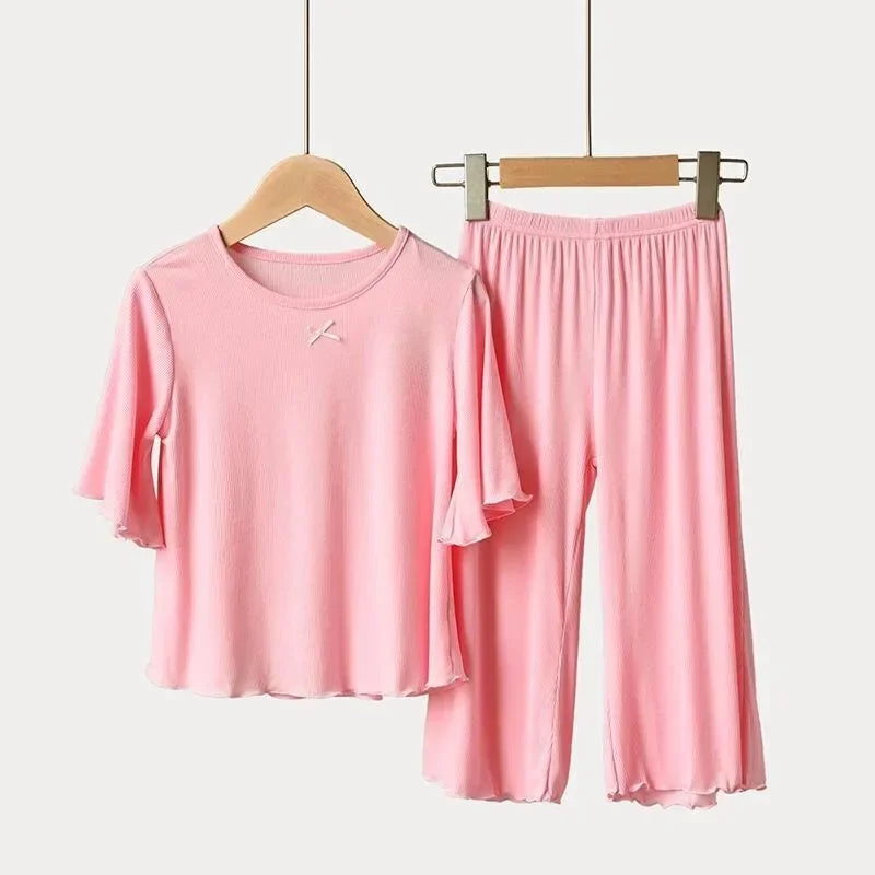 Girls Summer Pajama Set – Short Sleeve Kids Homewear Outfit | Soft Casual Two Piece Clothes Set for Children