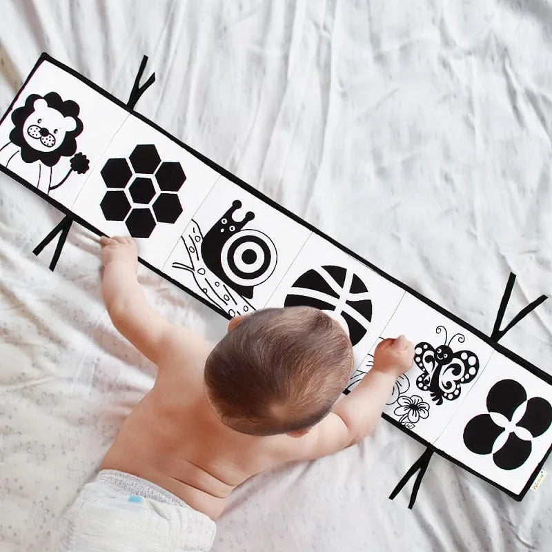 Black & White Sensory Cloth Book for Babies 0–12 Months Montessori Soft Crinkle Toy
